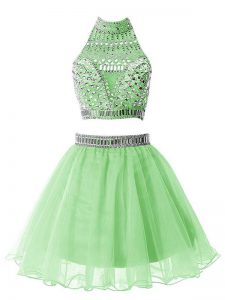 Shining Zipper High-neck Beading Dama Dress Organza Sleeveless