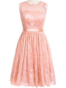 Exceptional Peach Sleeveless Lace Zipper Court Dresses for Sweet 16 for Prom and Party and Wedding Party