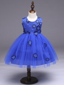 Royal Blue Scoop Neckline Appliques and Bowknot Little Girls Pageant Gowns Sleeveless Zipper
