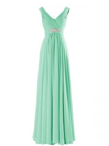 Sexy Floor Length Apple Green Quinceanera Court Dresses V-neck Sleeveless Zipper