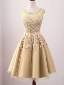 Gold Sleeveless Tulle Lace Up Damas Dress for Prom and Party and Wedding Party