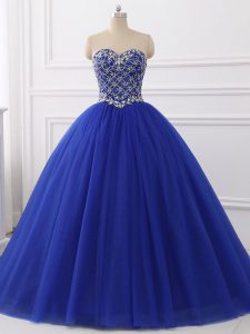 Latest Royal Blue Sweetheart Neckline Beading Sweet 16 Quinceanera Dress Sleeveless Lace Up