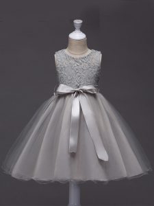 Scoop Sleeveless Tulle Little Girls Pageant Dress Lace and Belt Zipper