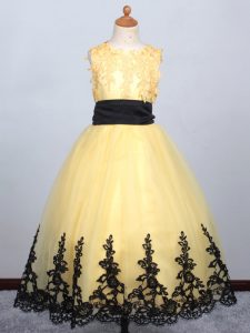 Yellow Sleeveless Tulle Lace Up Little Girl Pageant Dress for Wedding Party