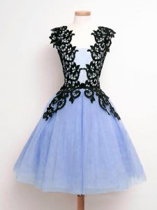 Custom Designed Straps Sleeveless Lace Up Vestidos de Damas Light Blue Tulle
