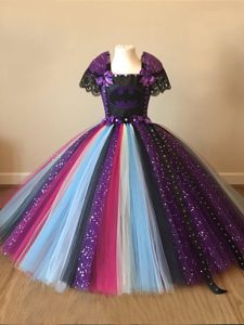 Glorious Multi-color Short Sleeves Floor Length Sequins and Pattern Zipper Little Girls Pageant Gowns