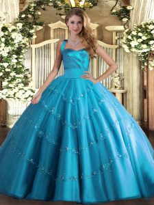 Stunning Ball Gowns Quinceanera Gown Baby Blue Halter Top Tulle Sleeveless Floor Length Lace Up