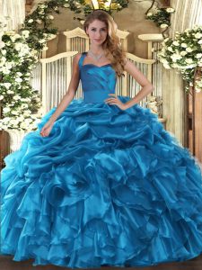Halter Top Sleeveless Lace Up Sweet 16 Dresses Baby Blue Organza