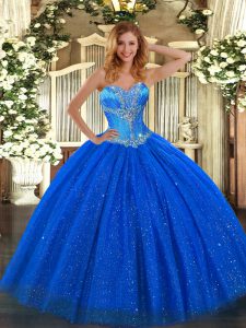 Floor Length Ball Gowns Sleeveless Royal Blue Quince Ball Gowns Lace Up