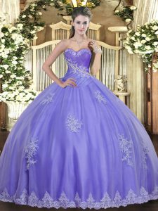 Lavender Lace Up Sweetheart Beading and Appliques Quinceanera Dress Tulle Sleeveless