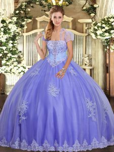 Flirting Sleeveless Lace Up Floor Length Appliques Sweet 16 Quinceanera Dress