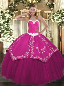 Ball Gowns Quinceanera Dresses Fuchsia Sweetheart Satin and Tulle Sleeveless Floor Length Lace Up