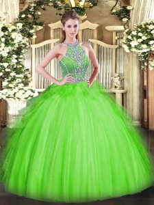 Clearance Quinceanera Gowns Military Ball and Sweet 16 and Quinceanera with Beading and Ruffles Halter Top Sleeveless Lace Up