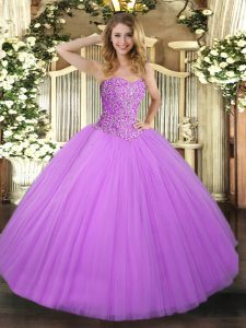 Trendy Floor Length Lilac Quinceanera Gowns Sweetheart Sleeveless Lace Up