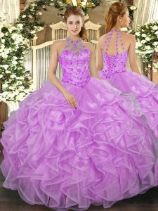 Cute Floor Length Ball Gowns Sleeveless Lilac Sweet 16 Dresses Lace Up
