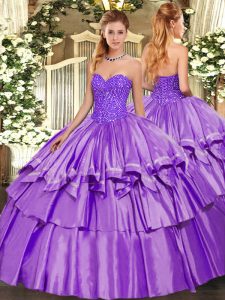 Ball Gowns Quinceanera Dress Lavender Sweetheart Organza and Taffeta Sleeveless Floor Length Lace Up
