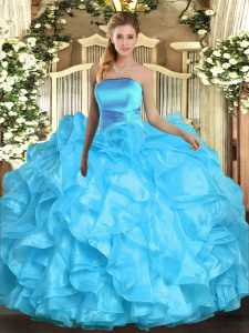 Fantastic Organza Sleeveless Floor Length 15 Quinceanera Dress and Ruffles