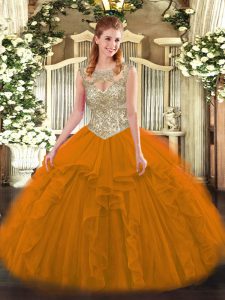 Clearance Beading and Ruffles Sweet 16 Dresses Orange Red Lace Up Sleeveless Floor Length