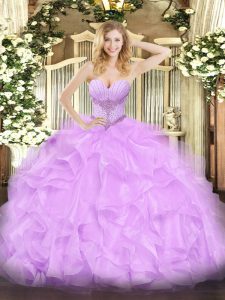 Elegant Lavender Sweetheart Neckline Beading and Ruffles Quinceanera Dress Sleeveless Lace Up