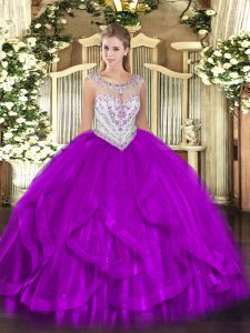 Floor Length Eggplant Purple Quinceanera Dress Scoop Sleeveless Zipper