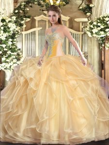 Stylish Champagne Sleeveless Organza Lace Up Vestidos de Quinceanera for Military Ball and Sweet 16 and Quinceanera