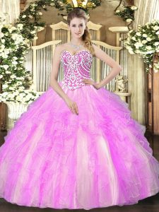 Smart Lilac Sleeveless Beading and Ruffles Floor Length Sweet 16 Quinceanera Dress
