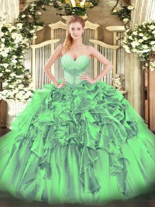 High Class Organza Sweetheart Sleeveless Lace Up Beading and Ruffles Quinceanera Dress in