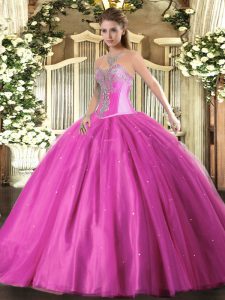 Fuchsia Sweetheart Lace Up Beading 15 Quinceanera Dress Sleeveless
