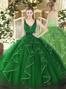 Classical Floor Length Green Ball Gown Prom Dress Straps Sleeveless Zipper