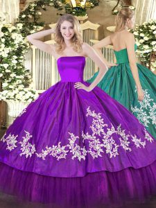 Exceptional Sleeveless Zipper Floor Length Embroidery 15th Birthday Dress