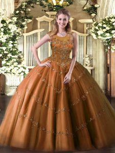 Rust Red Zipper Vestidos de Quinceanera Beading and Appliques Sleeveless Floor Length