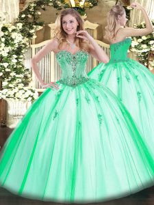 Tulle Sleeveless Floor Length Quinceanera Dresses and Beading and Appliques