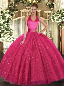 Floor Length Ball Gowns Sleeveless Hot Pink Sweet 16 Quinceanera Dress Lace Up
