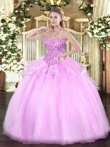 Ideal Ball Gowns Sweet 16 Quinceanera Dress Lilac Sweetheart Organza Sleeveless Floor Length Lace Up