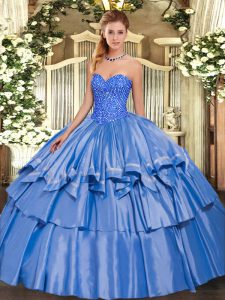 Elegant Blue Sweetheart Lace Up Beading and Ruffled Layers Quinceanera Gown Sleeveless