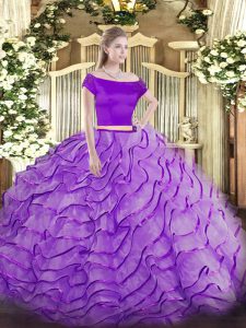 Tulle Short Sleeves Quinceanera Dresses Brush Train and Appliques and Ruffles