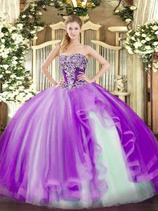 Lavender Tulle Lace Up Sweet 16 Quinceanera Dress Sleeveless Floor Length Beading and Ruffles