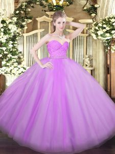 Beading and Lace 15 Quinceanera Dress Lilac Zipper Sleeveless Floor Length