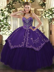 Purple Ball Gowns Pattern Quinceanera Gown Lace Up Taffeta and Tulle Sleeveless Floor Length