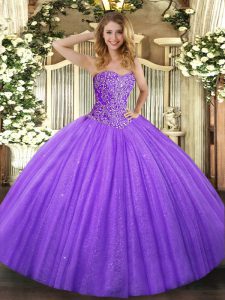 Captivating Lavender Sweetheart Neckline Beading 15 Quinceanera Dress Sleeveless Lace Up