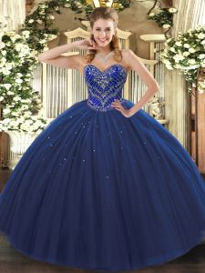 Fashion Navy Blue Lace Up Quinceanera Dresses Beading Sleeveless Floor Length