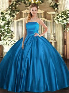 Unique Floor Length Ball Gowns Sleeveless Blue Sweet 16 Dress Lace Up
