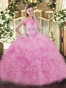 Dynamic Floor Length Lace Up Vestidos de Quinceanera Lilac for Sweet 16 and Quinceanera with Beading and Ruffles