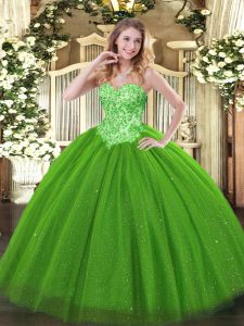Green Ball Gowns Sweetheart Sleeveless Sequined Floor Length Lace Up Appliques Sweet 16 Dresses