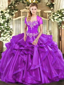 Ball Gowns 15th Birthday Dress Purple Sweetheart Organza Sleeveless Floor Length Lace Up