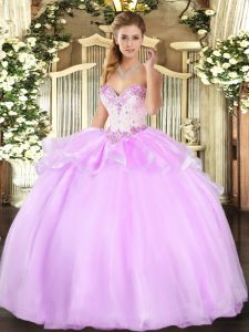 Lilac Sweetheart Neckline Beading Quinceanera Gowns Sleeveless Lace Up