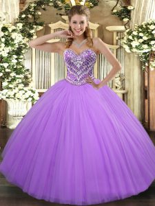 Elegant Lavender Sleeveless Beading Floor Length Quinceanera Dress