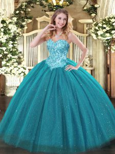 Tulle and Sequined Sleeveless Floor Length 15th Birthday Dress and Appliques