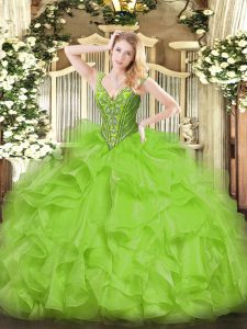 Floor Length Quinceanera Dresses V-neck Sleeveless Lace Up