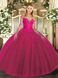 Long Sleeves Lace Up Floor Length Lace Quinceanera Dresses